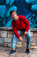 Teenage boy weraring casual clothing. A teenager boy posing. Young male fashion model wearing...