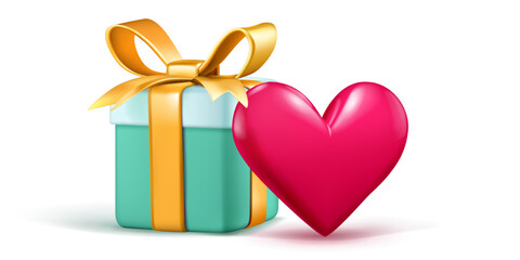 Valentine's Day illustration with beautiful gift box and red heart on white background