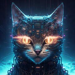 Cyberpunk cat with face made from circuits #2