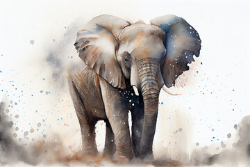 Fototapeta na wymiar Elefant in Aquarellfarben isoliert auf weißen Hintergrund. Generative Ai