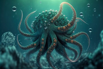 kraken in the ocean, created with Generative AI technology