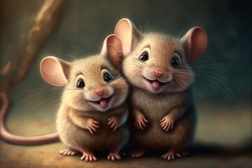Cute smiling mice copy space, created with Generative AI technology