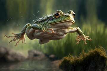 Obraz premium Jumping frog, created with Generative AI technology