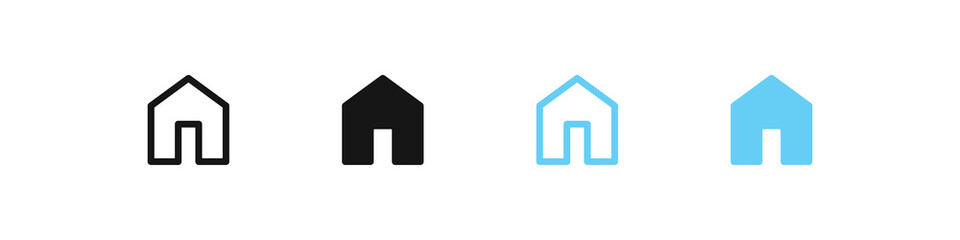 Home icon. House symbol. Homepage signs. Main page symbols. Webpage icons. Black and blue color. Vector sign.