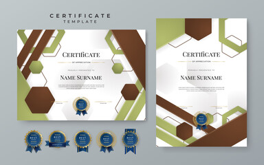 Modern elegant green and brown diploma certificate template with business corporate concept