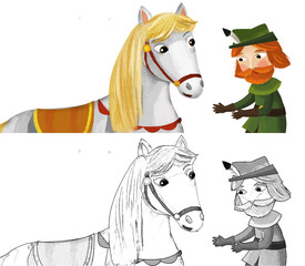 cartoon scene with prince king with his friend horse illustration