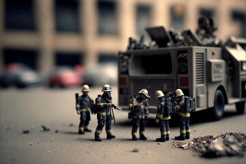 Obraz premium Illustration of a complete set of a miniature city - tilt shift camera view - Building, parks, bridges, houses, markets... - Created with Generative Ai Technology