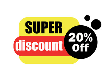 Super Discount 20% Off. Advertising for stores and retail in general. Colorful and modern art.