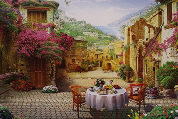 old town in the mountains in flowers