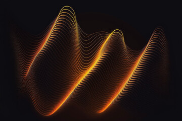 Orange Neon Wavy Grid Tech Lines on Black Background Generative AI