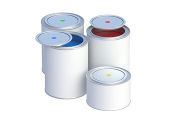 Open paint cans isolated on white background. 3d render