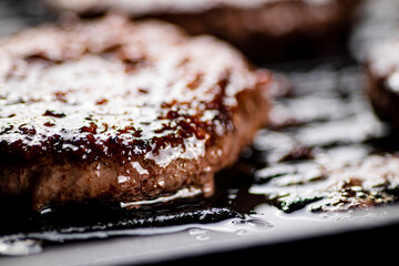 Fragrant grilled burger on a skewer. 