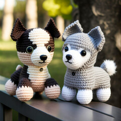 Amigurumi and crochet huskies, generative ai
