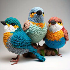 Amigurumi and crochet birds, generative ai