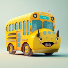 Fototapeta na wymiar fun and cute school bus illustration, ai generative