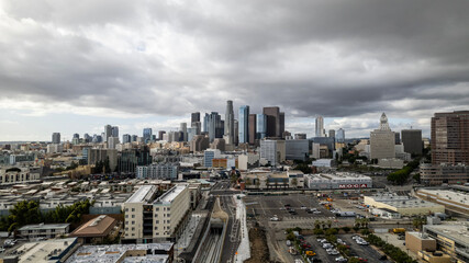Downtown Los Angeles California Cloudy Day Aerial