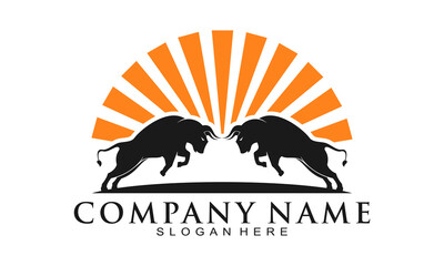 Two bull and sun vector logo