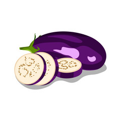 Eggplants isolated on white background. Sliced ​​eggplant. Vector illustration