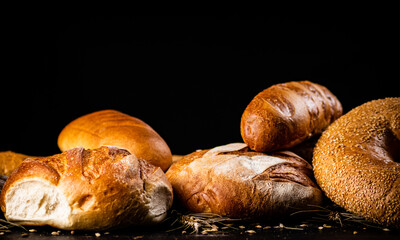 Different types of fresh homemade bread.
