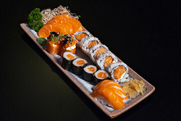 Sushi Pieces with Black Background 