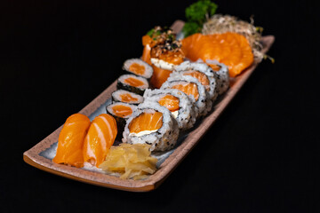 Sushi Pieces with Black Background 