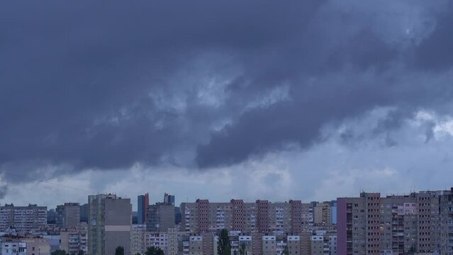 Timelapse of Kyiv city. Movement of clouds in the sky. Troyeshchyna district.