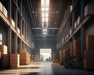 Logistic Warehouse, Package Shipping Center, Generative ai