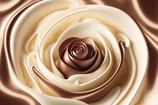 Chocolate rose, sweet soft chocolate love symbol, smooth cocoa background, generative ai