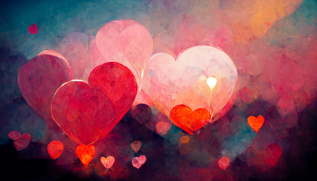beautiful valentine's day hearts and love background illustration. generative ai
