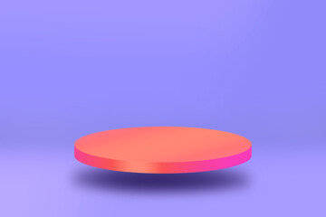 A coral-colored cylindrical platform in the air on a lilac background.