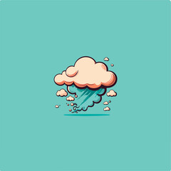 the cloud is raining cartoon style