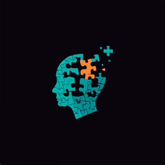 a silhouette of a head thinking and a puzzle shard flying up