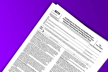 Naklejka premium Form 8274 documentation published IRS USA 08.28.2014. American tax document on colored