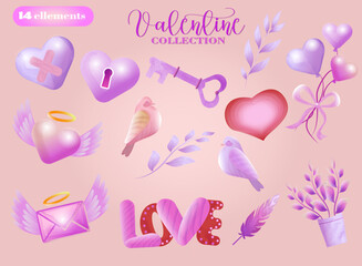 Set of cute stickers for valentine's day