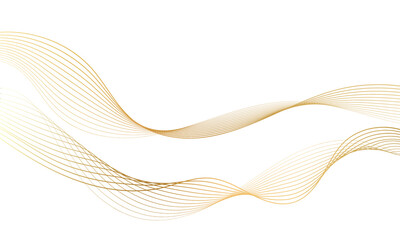 Abstract gold gradient wave element for design. Digital frequency track equalizer. Stylized line art background. Vector illustration. Wave with lines created using blend tool. Curved wavy line.