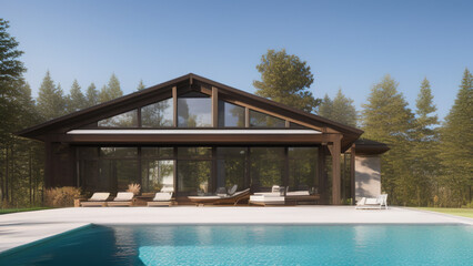 Fototapeta premium swimming pool in a house in the woods, Generative AI