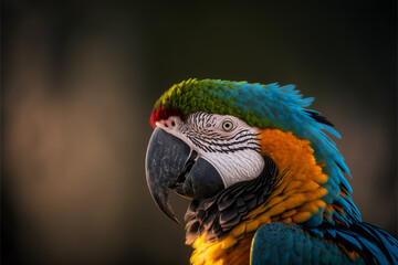Fototapeta premium close up of a blue and yellow macaw, generative ai