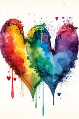 Watercolor heart illustration for Valentine's day, LGBT rainbow