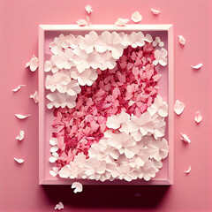 Cherry blossom pink sakura flowers background, square frame composition