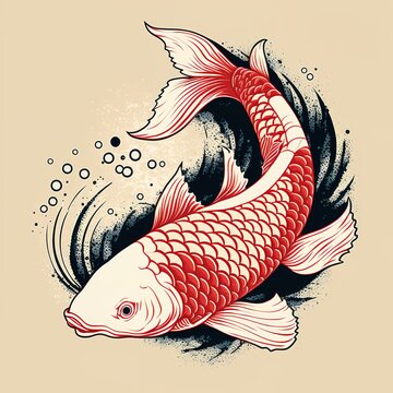 Red and white koi fish illustration