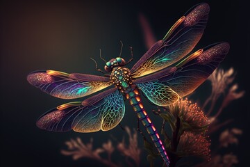 Fototapeta na wymiar Dragonfly Fantasy Raster Image Colorful Fantastical - Generative AI 