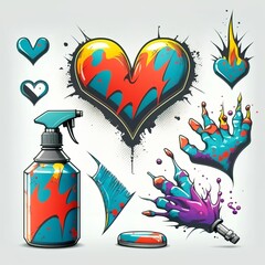 Graffiti illustration elements on a white background