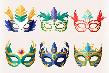 Set of carnival mask isolated on white background. Illustration. Vector illustration. With decorations. Generative AI, Generative, Artificial Intelligence