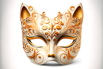 Venetian carnival mask isolated on white background.  Animal mask. Cat. Illustration. Vector illustration. With decorations. . Generative AI, Generative, Artificial Intelligence