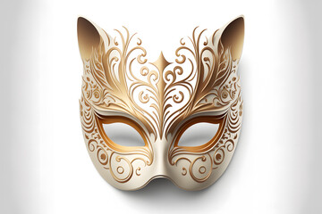 Venetian carnival mask isolated on white background.  Animal mask. Cat. Illustration. Vector illustration. With decorations. . Generative AI, Generative, Artificial Intelligence