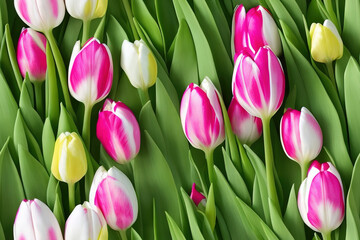 Colorful Dutch Tulips Seamless Background