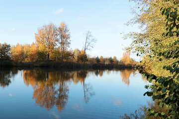 Picturesque view of lake and trees on autumn day
