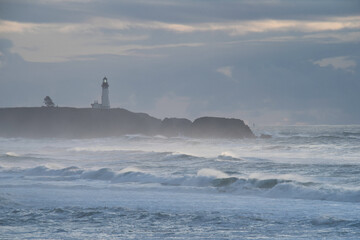 Yaquina Head Lighthouse on the Oregon Coast in Stormy Weather, Taken in Winter