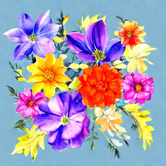 Fototapeta na wymiar 3d Wallpaper gemalte Sommer Blumen mit Wasserfarben