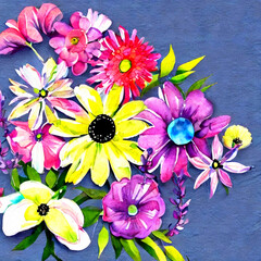 3d Wallpaper gemalte Sommer Blumen mit Wasserfarben